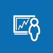 Icon of a person standing in front of a chart throwing growth