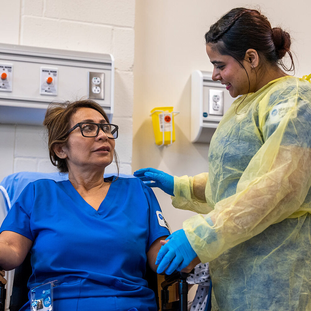 Nursing students in the teaching lab.