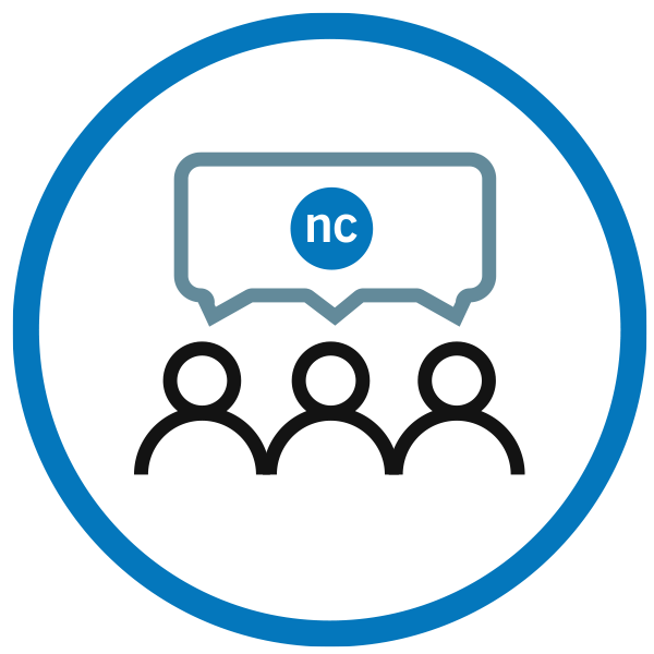 Illustration of 3 people speaking together to describe Niagara College