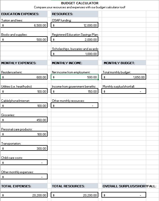 Download Budget Calculator spreadsheet file