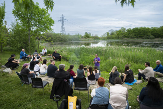 Participants from the college, including members from NC’s executive team, and community members gathered at the Outdoor Classroom at the Daniel J. Patterson Campus for NC’s Moose Hide Campaign event in 2024