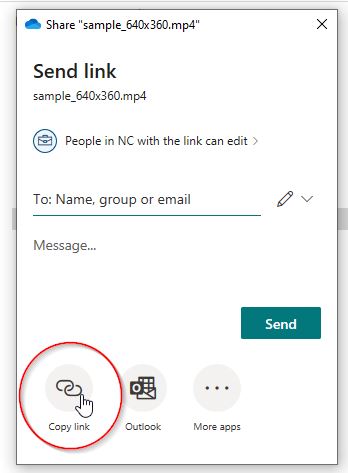 A thumbnail showing the OneDrive window and the "Copy link" button