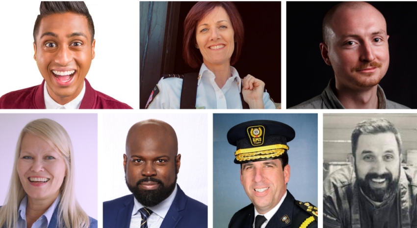 a collage of head shots featuring college alumni