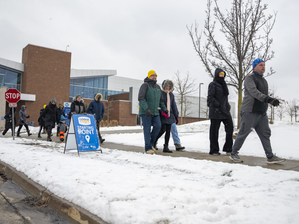 People walk on for charity on wintery day on the Niagara College campus.