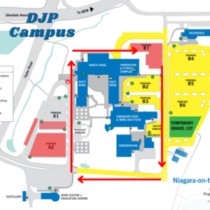 a colourful campus map with a walking route outlined