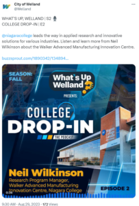 What's Up Welland? College Drop-In podcast series, twitter graphic for episode 2