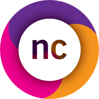 A circular graphic NC "button" logo with the EDI icon colours magenta, purple and orange encircling it.