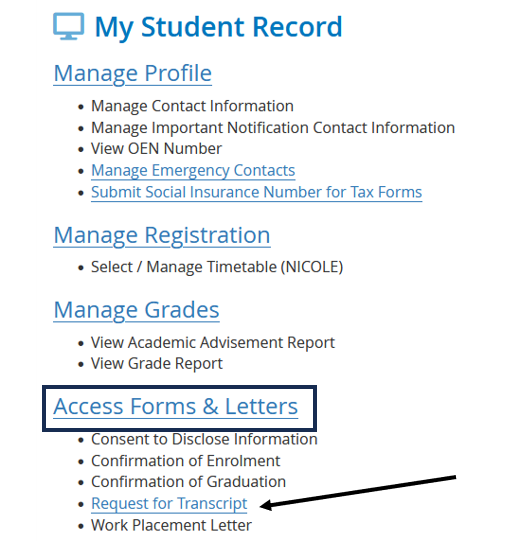 Howto Request a Transcript MyNC Niagara College