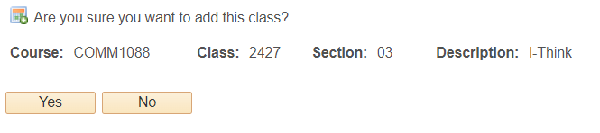 Screen appears asking if you are sure you want to enrol into the course