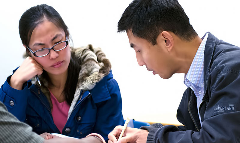 Two students working together