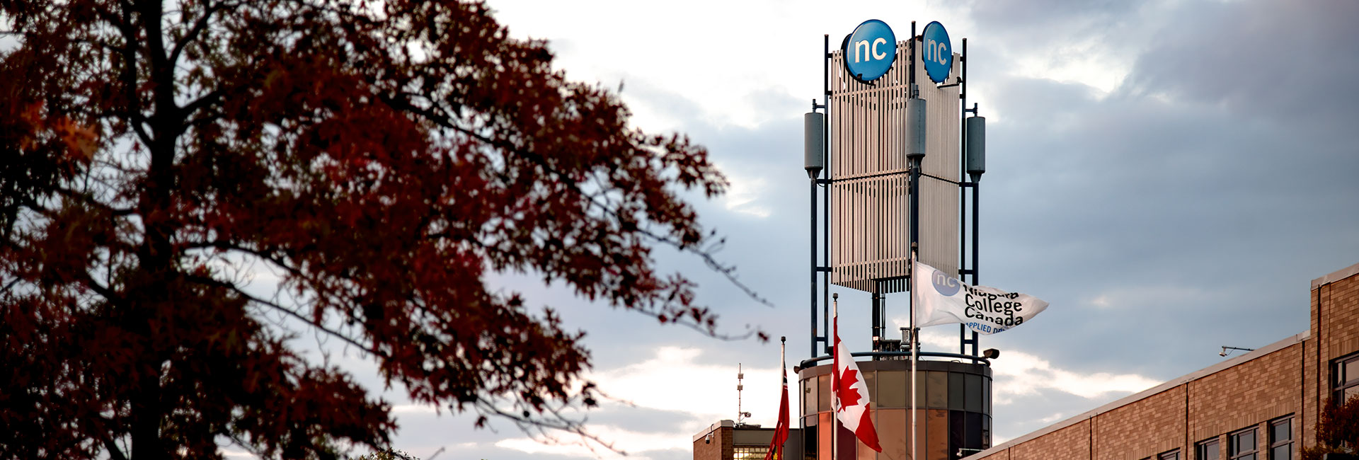 NC tower with autumn leaves