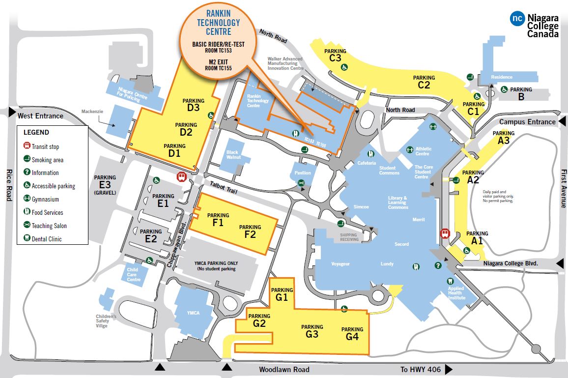 A campus map indicating lot locations