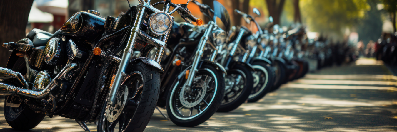 Parked motorcycles in a row