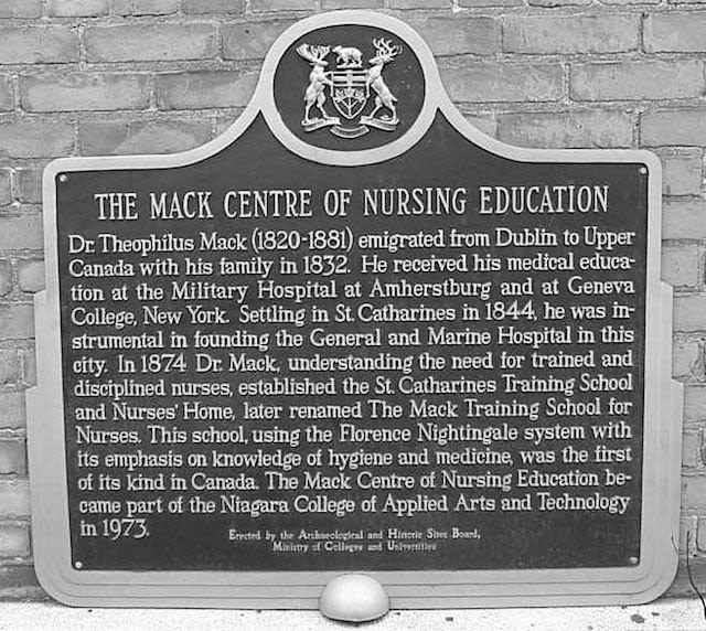 A plaque on the Mack Centre of Nursing Education building.