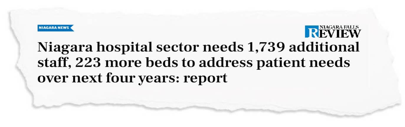 Newspaper clipping demonstrating hospital staff shortages in Niagara.