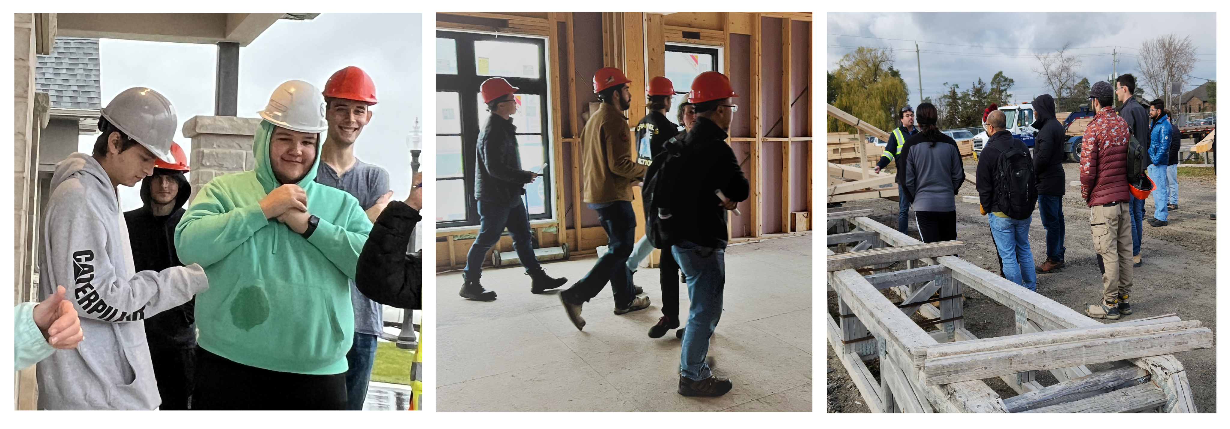 A three-image collage of a student fieldtrip to a industry partners' worksite.