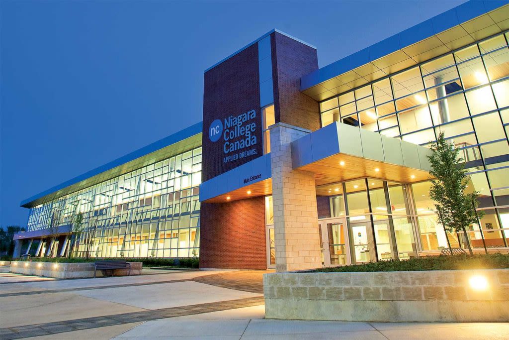 Niagara College building entrance at Welland Campus.