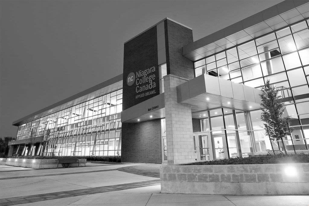 Niagara College building entrance at Welland Campus.