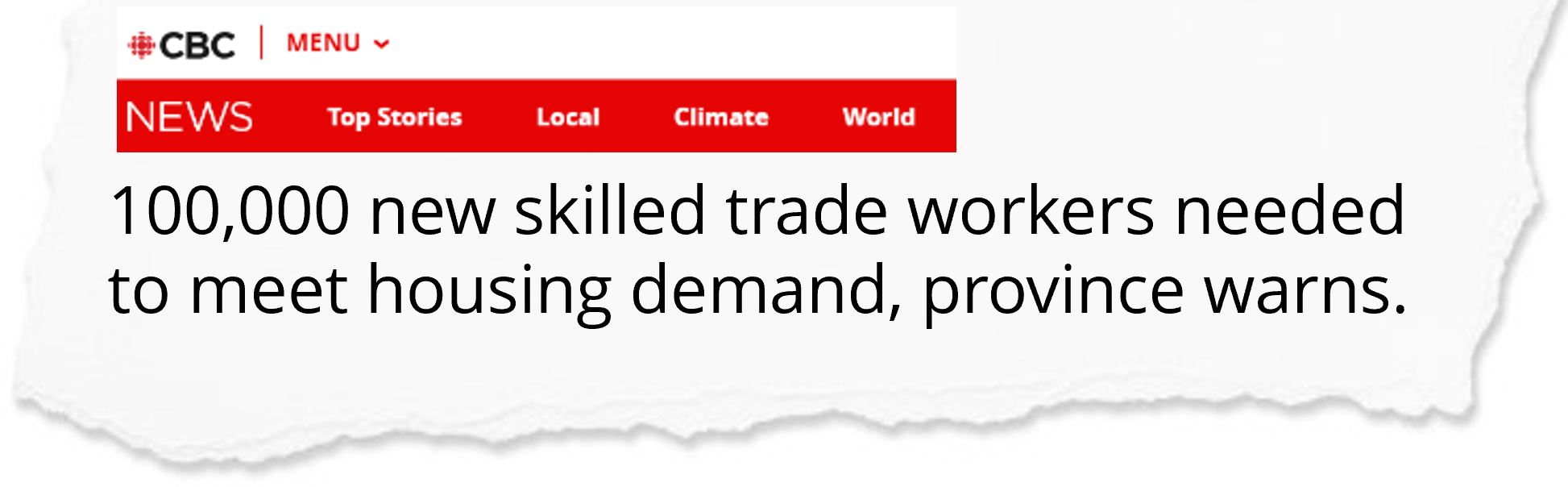 Newspaper clipping demonstrating skilled trades worker shortages in Ontario.