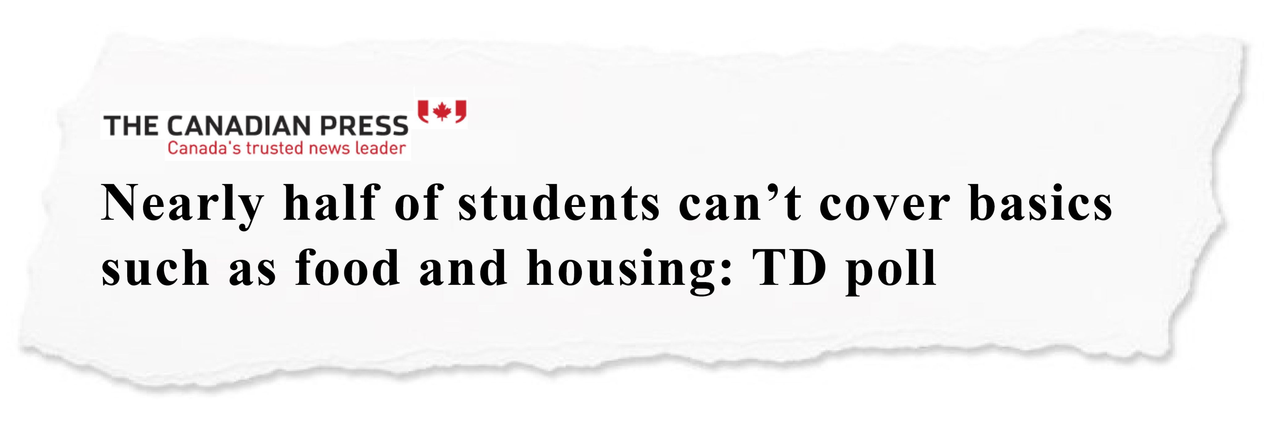 Newspaper clipping demonstrating students' inability to pay for necessities. 