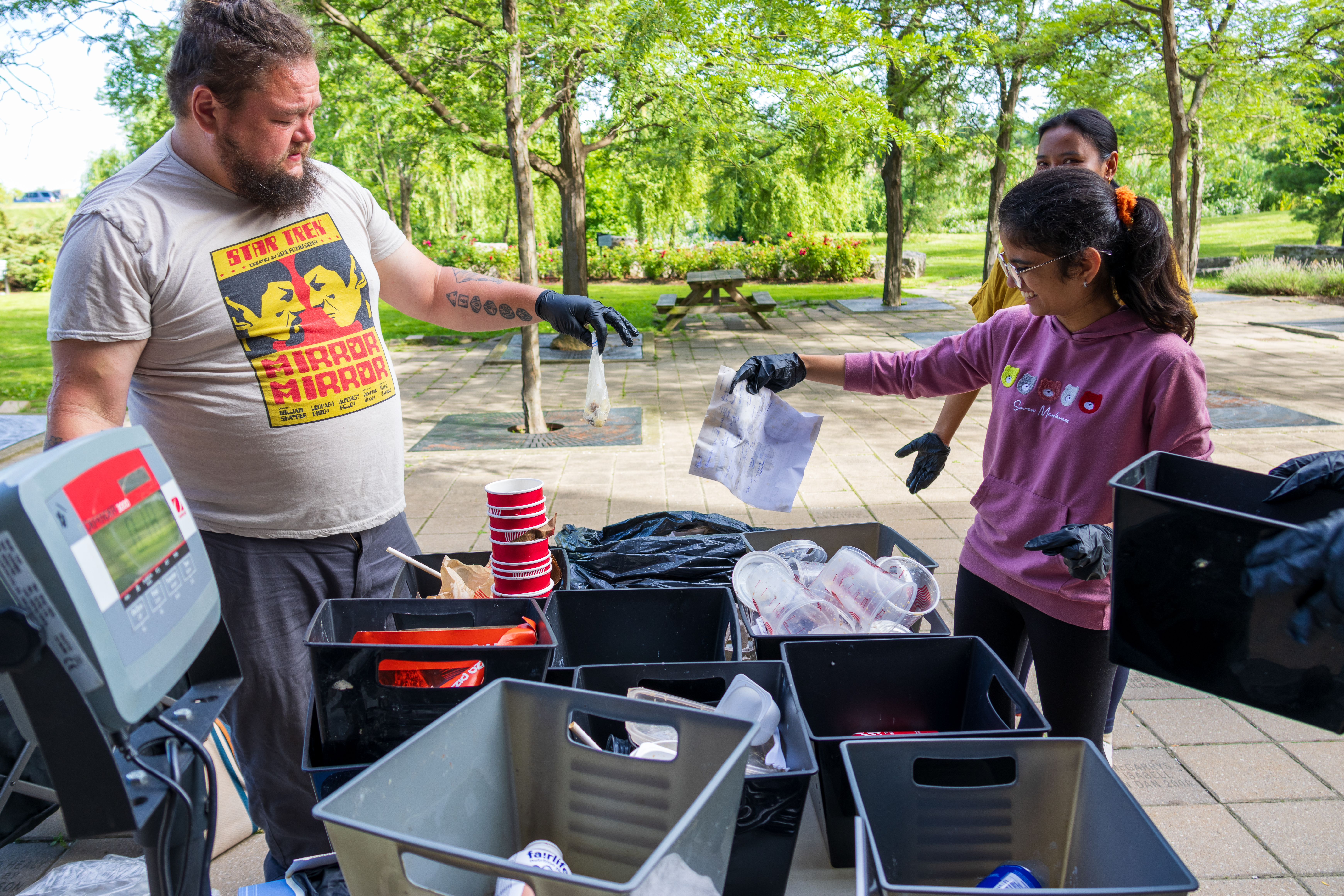 Students sorting waste
