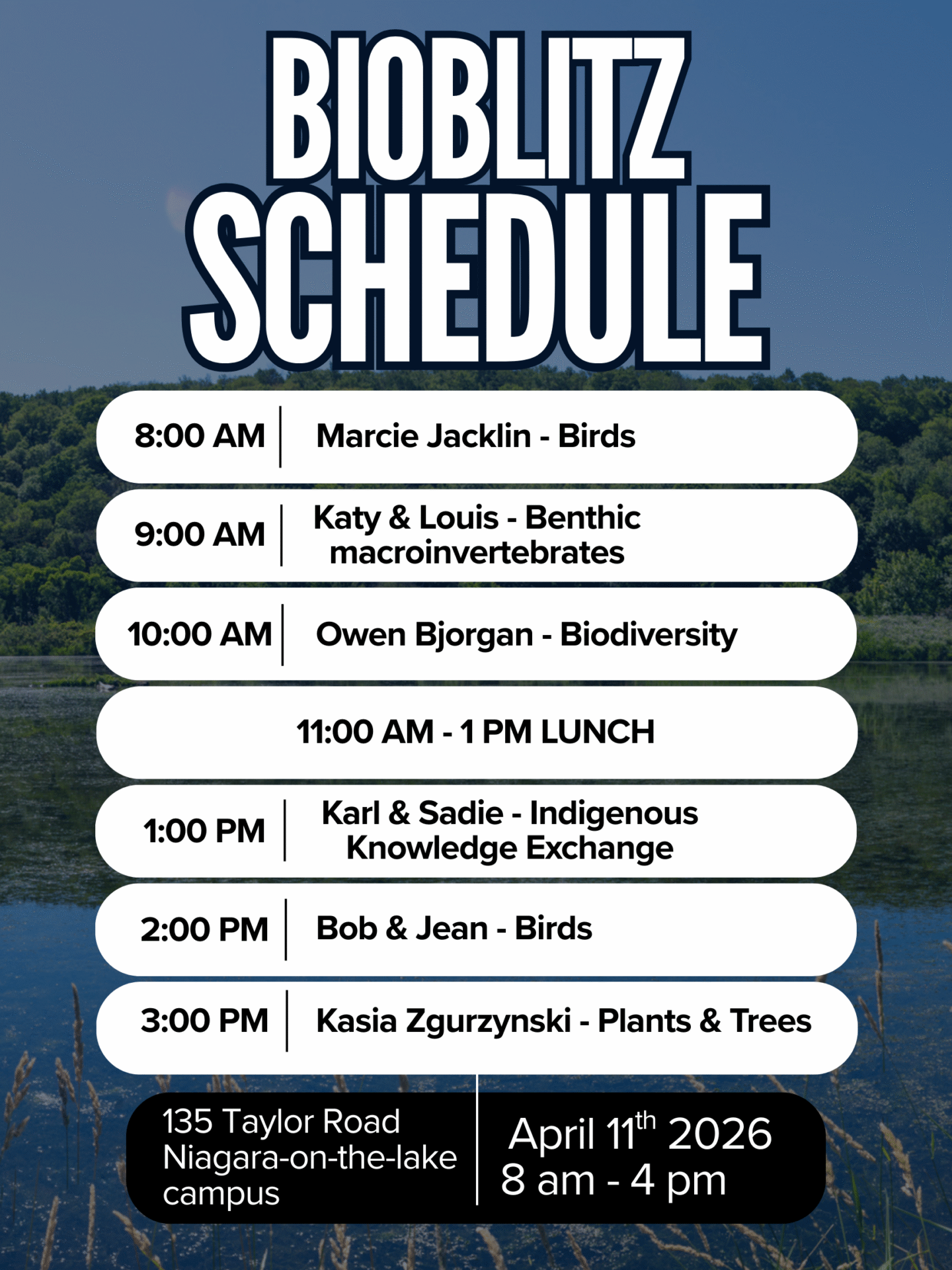 Bioblitz schedule 2026
