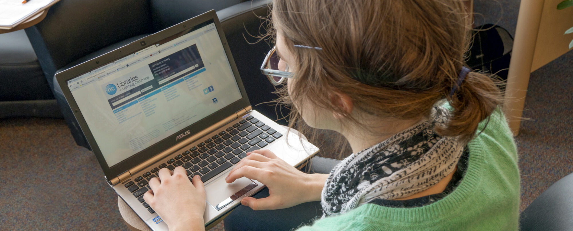 Student works on laptop