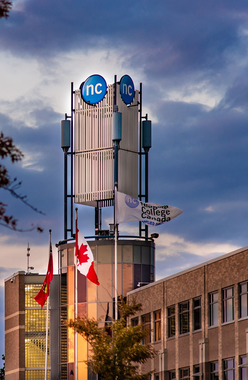 Tower with NC logo at Niagara-on-the-Lake campus