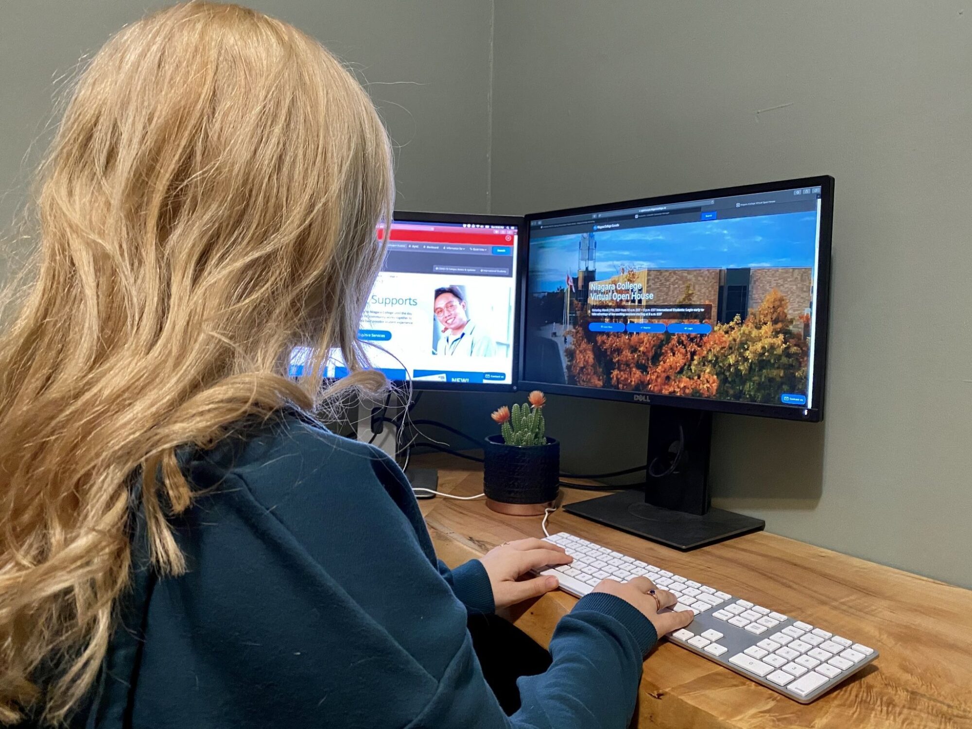 A student views the Virtual Open House website on her computer screen