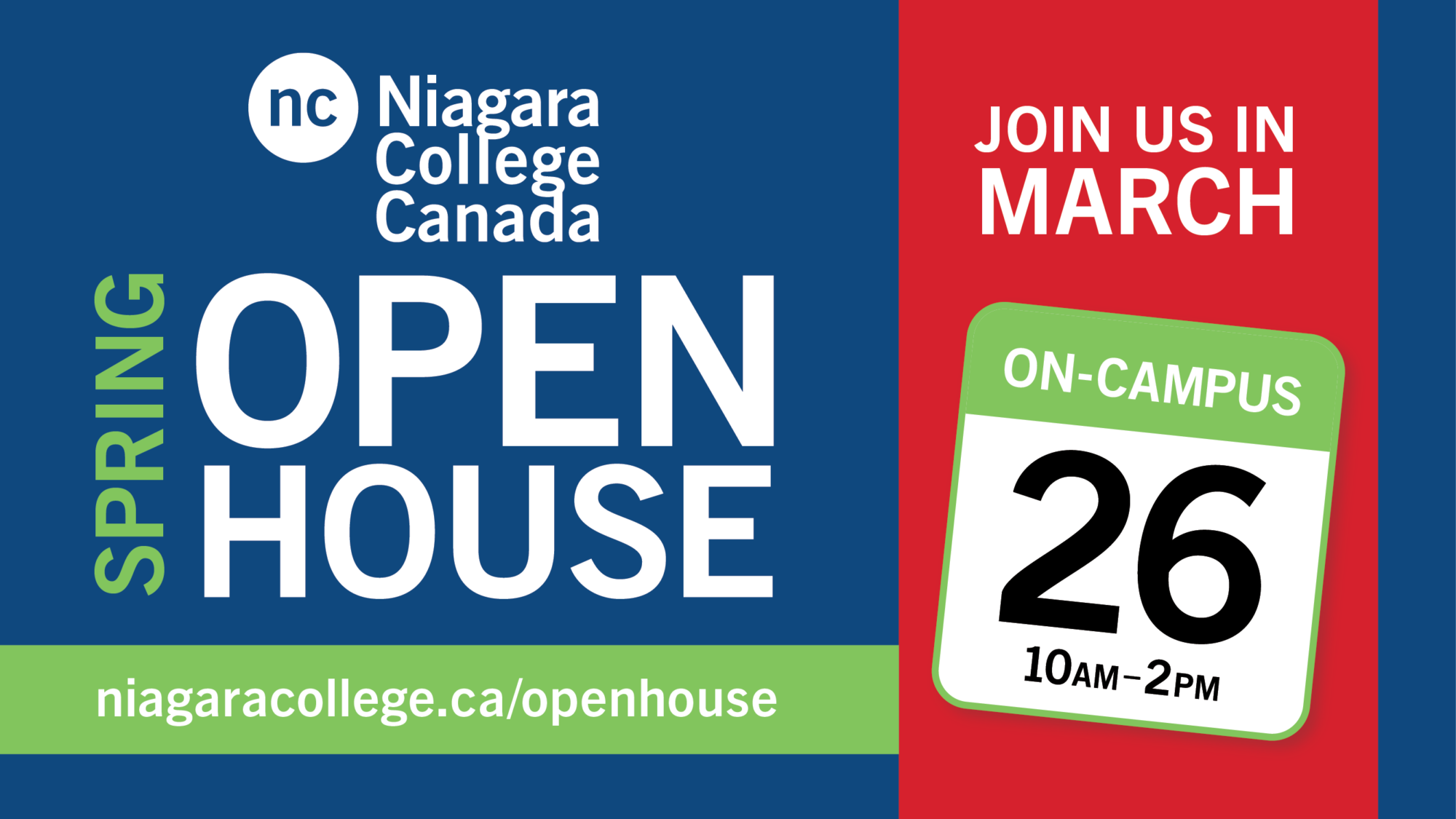 Promotional graphic for NC's Spring Open House on March 26