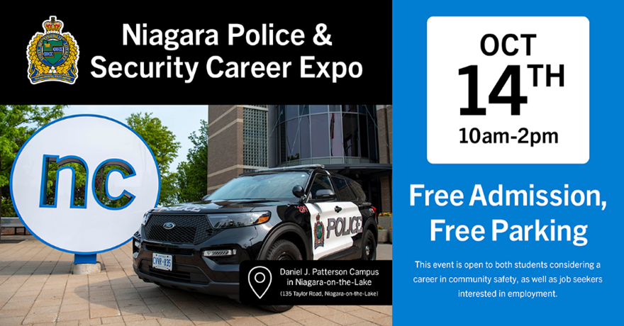 Promo graphic for the Niagara Police & Security Career Expo on October 14