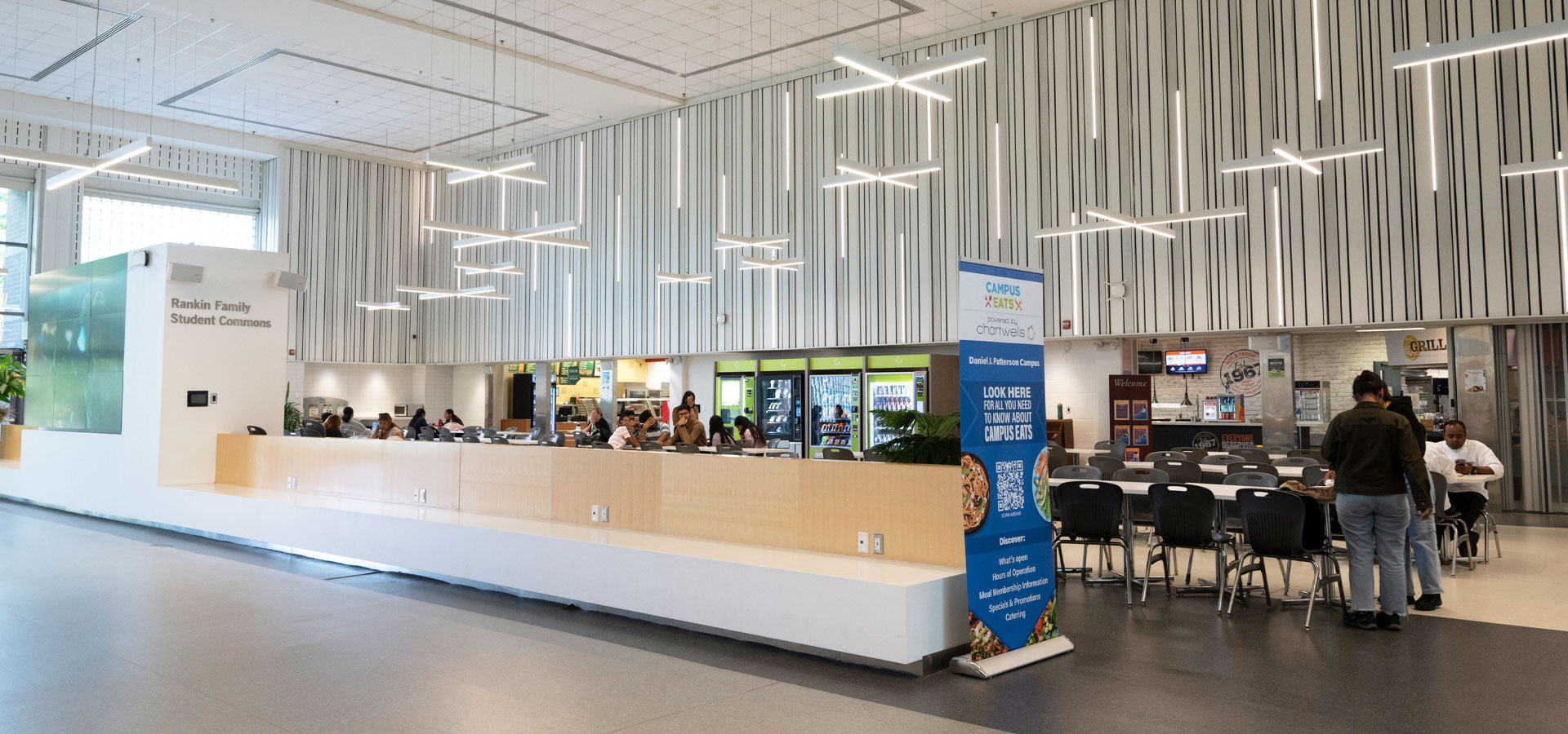 The Rankin Student Commons and Cafeteria at NOTL - a bright and open space with tall ceilings and a modern look
