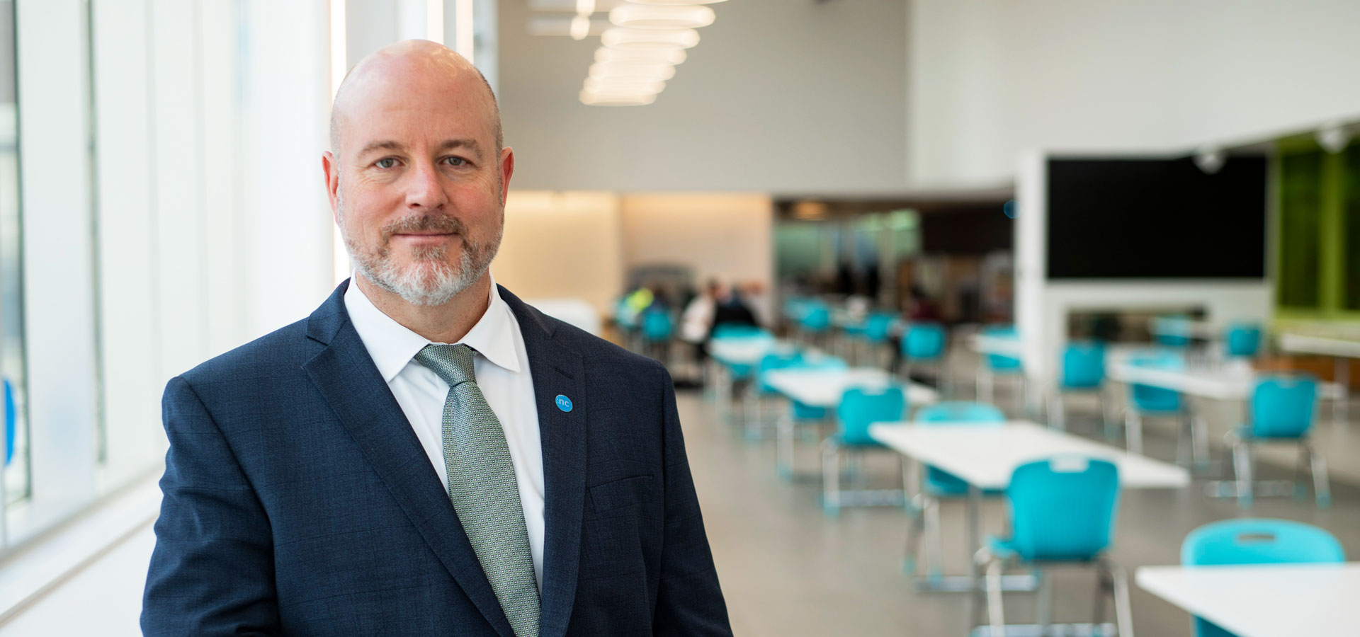 President Sean Kennedy in Student Commons, Welland Campus